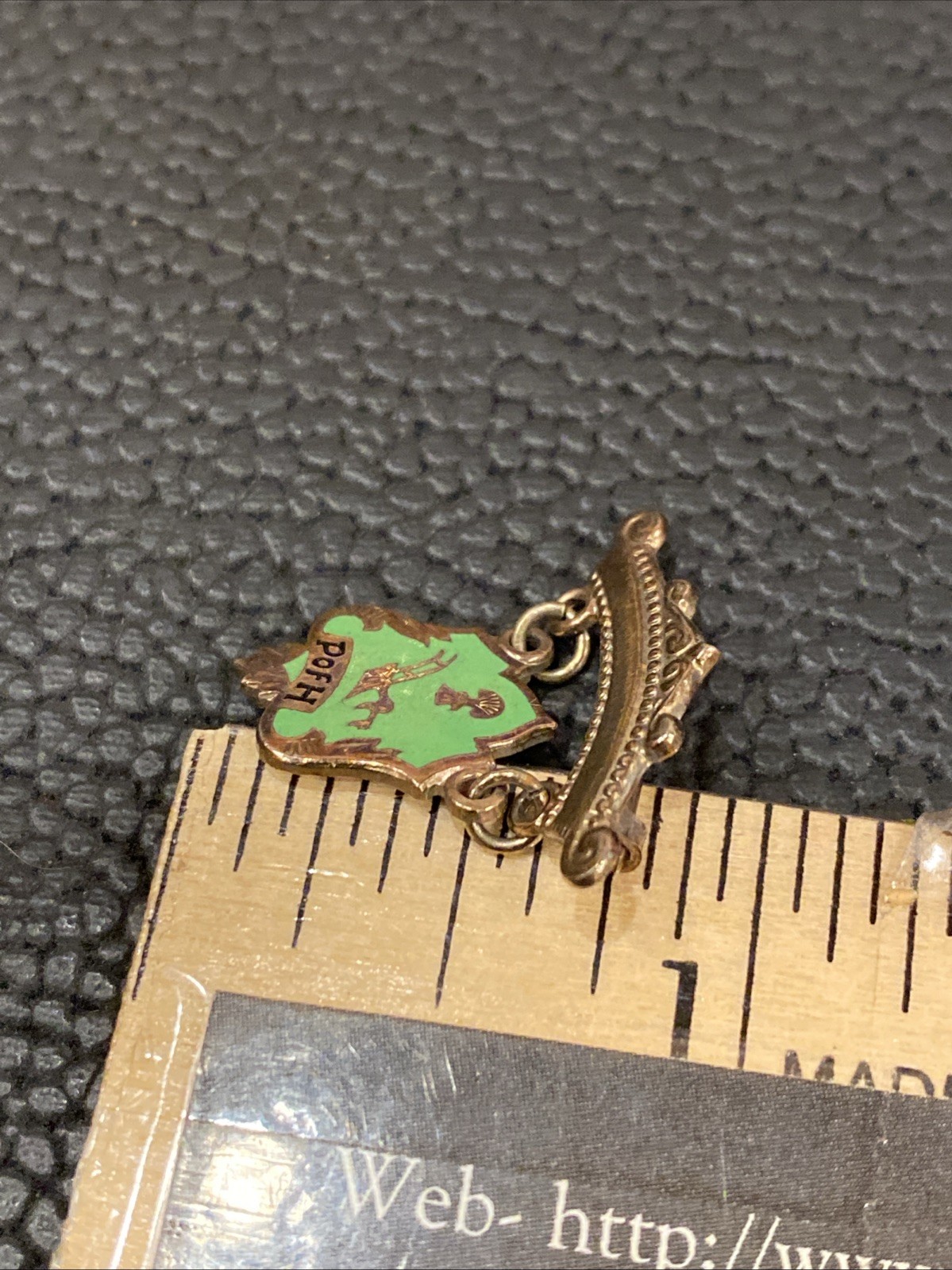 Vtg Antique P of H Patron Of Husbandry Green Enamel Dangle Shield Crest Logo Pin