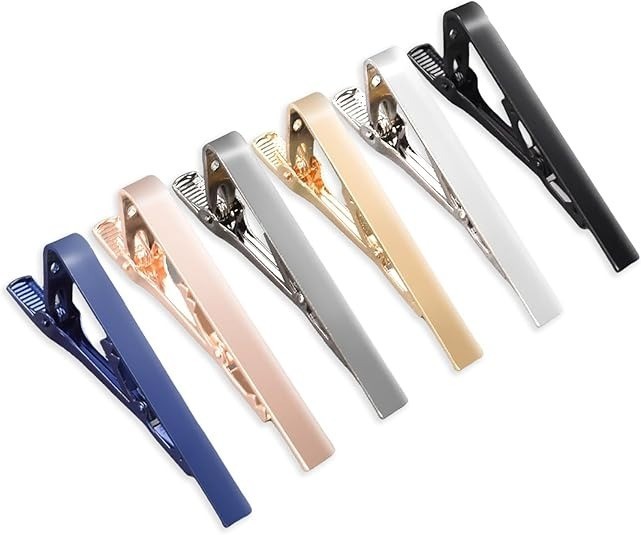 6 Pcs Tie Clips for Men, Classic Colors Non-Slip Tie Bar for Wedding & Business