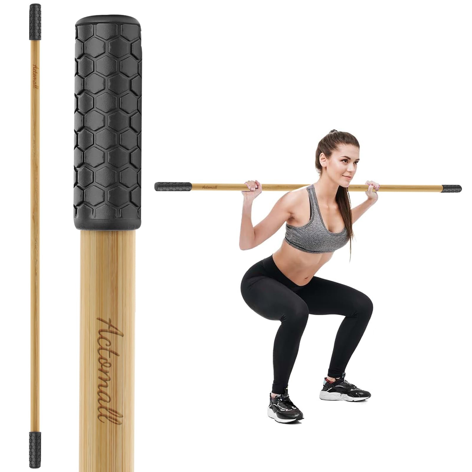 Yoga Stick for Home and Gym, Bamboo Yoga Exercise Stick for Full Range of Mot...