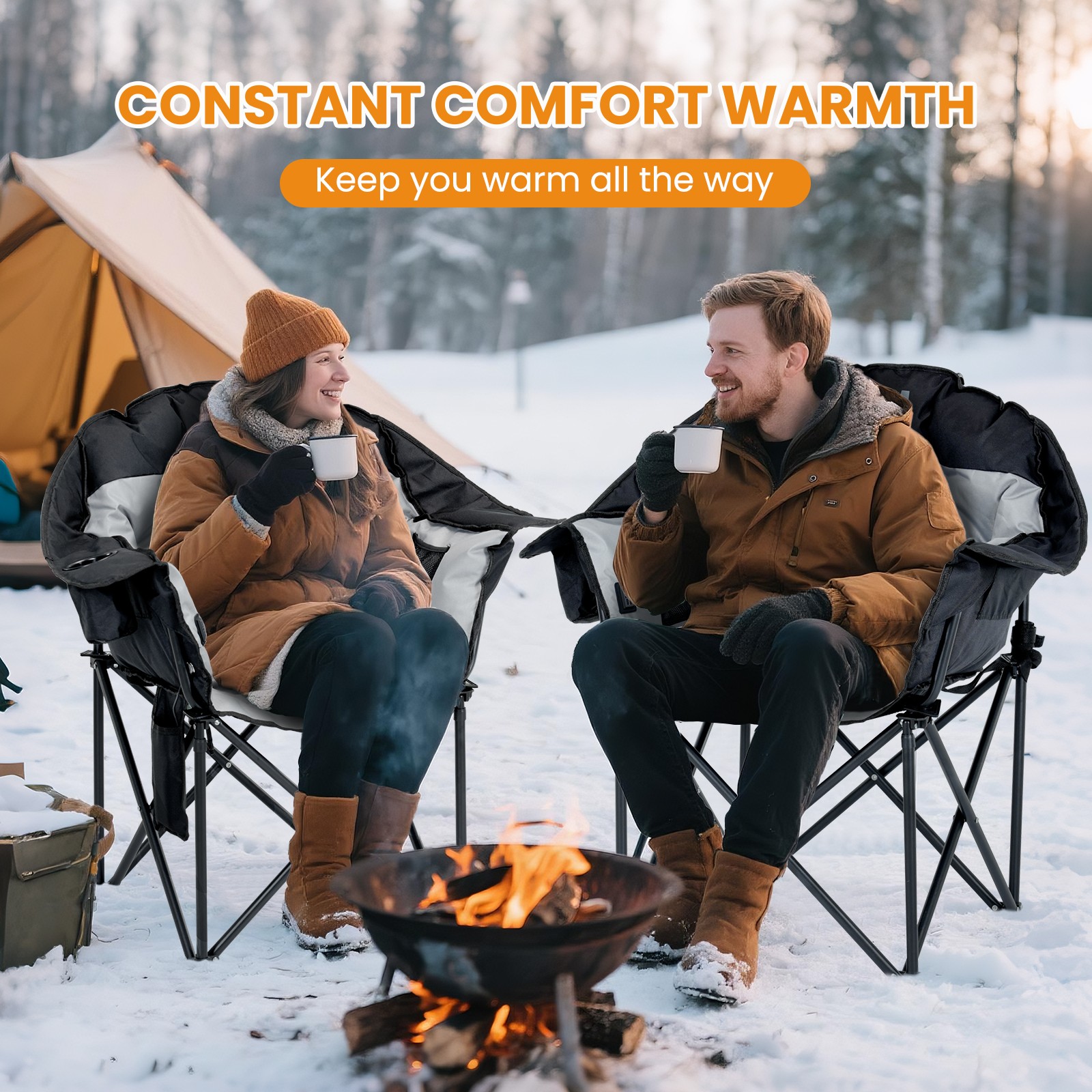 NAIZEA Heated Camping Chair Padded Patio Lounge Chairs 3 Heat Levels 20" W Seat