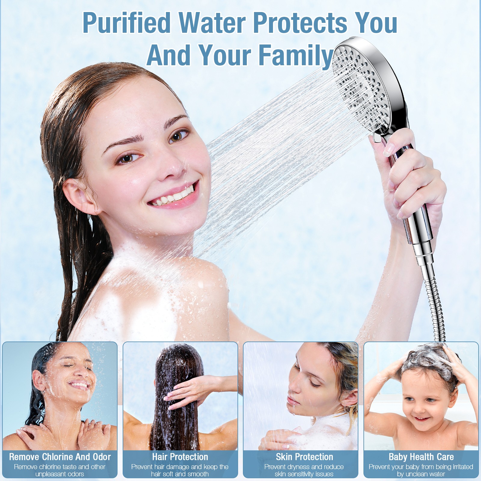 9 Spray Settings High Pressure shower Head with Filter, Handheld Rainfall Combo