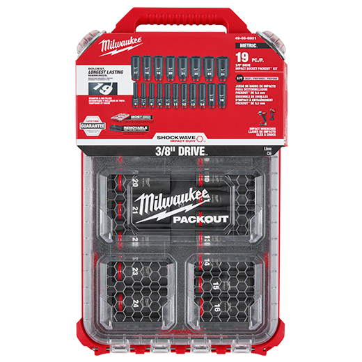 Milwaukee 49-66-6801 Shockwave Impact Duty Socket 3/8” Drive 19-Pc Packout Set