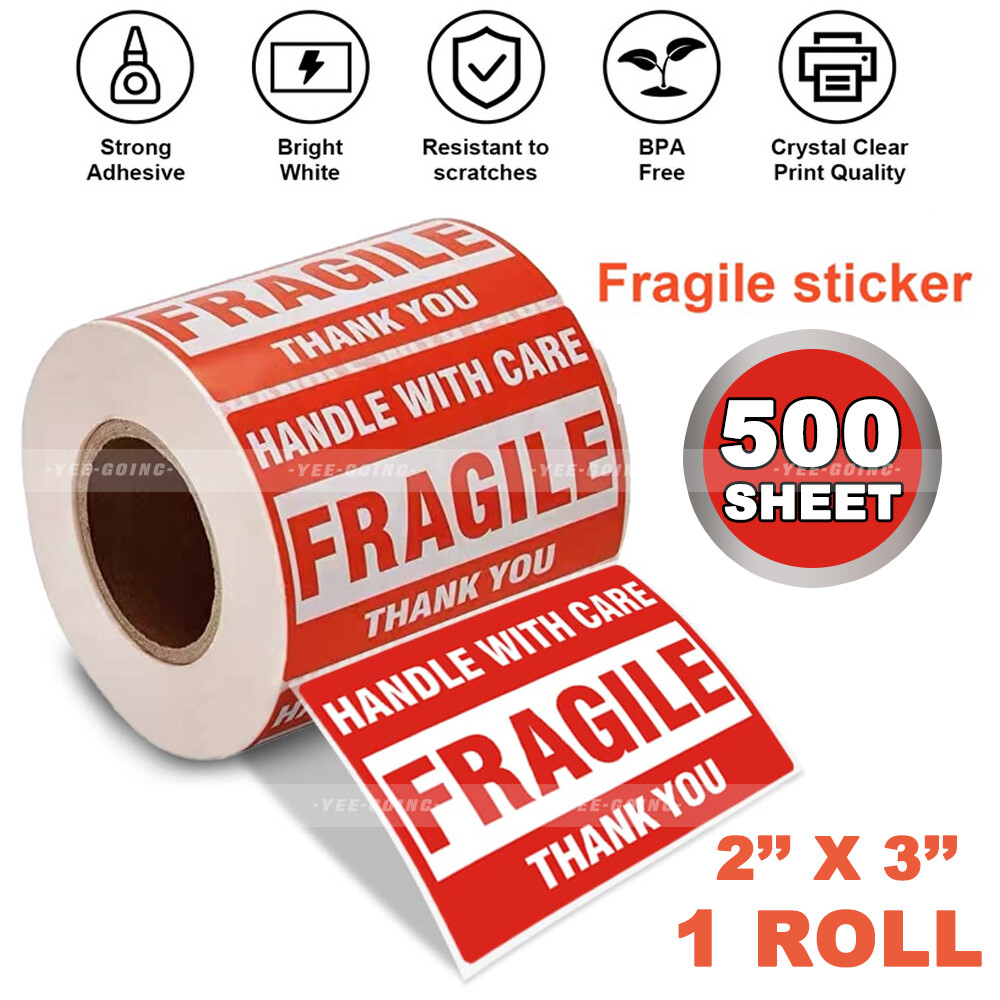 Fragile Stickers 1 Roll 500 2x3 Fragile Label Sticker Handle With Care Mailing