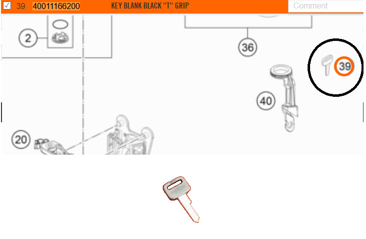 NEW OEM KTM KEY BLANK BLACK ''T'' GRIP EX-C SX EXC-F EXC SXC RXC-E 40011166200