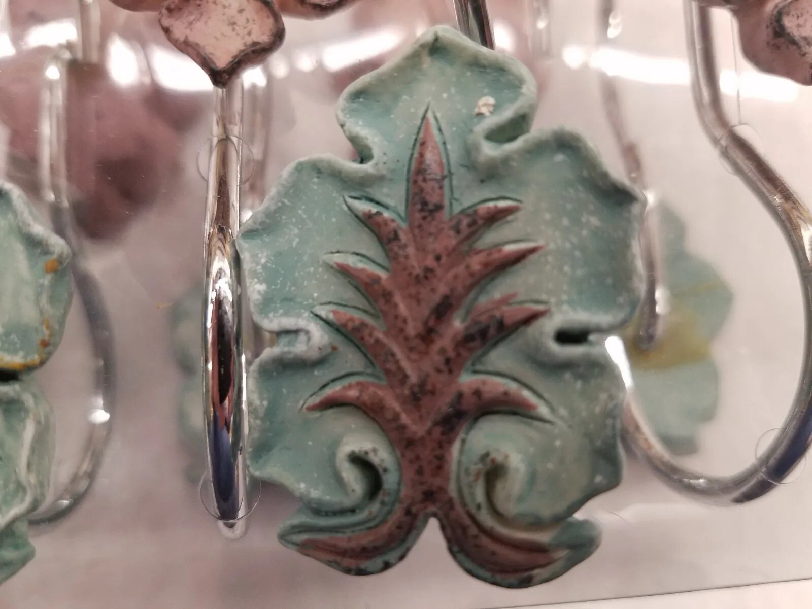 12PC Queen Ann VINTAGE Aged Perfection Stone Look Bathroom Shower Curtain Hooks