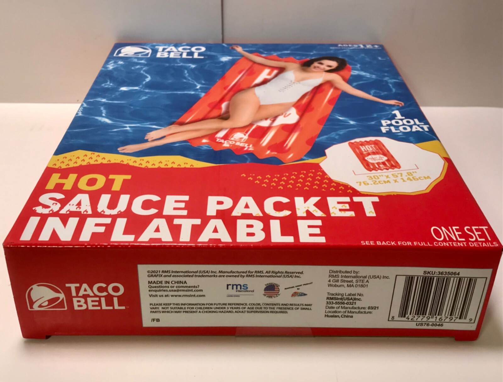 BRAND NEW TACO BELL HOT SAUCE PACKET INFLATABLE POOL FLOAT 30" X 57.8"