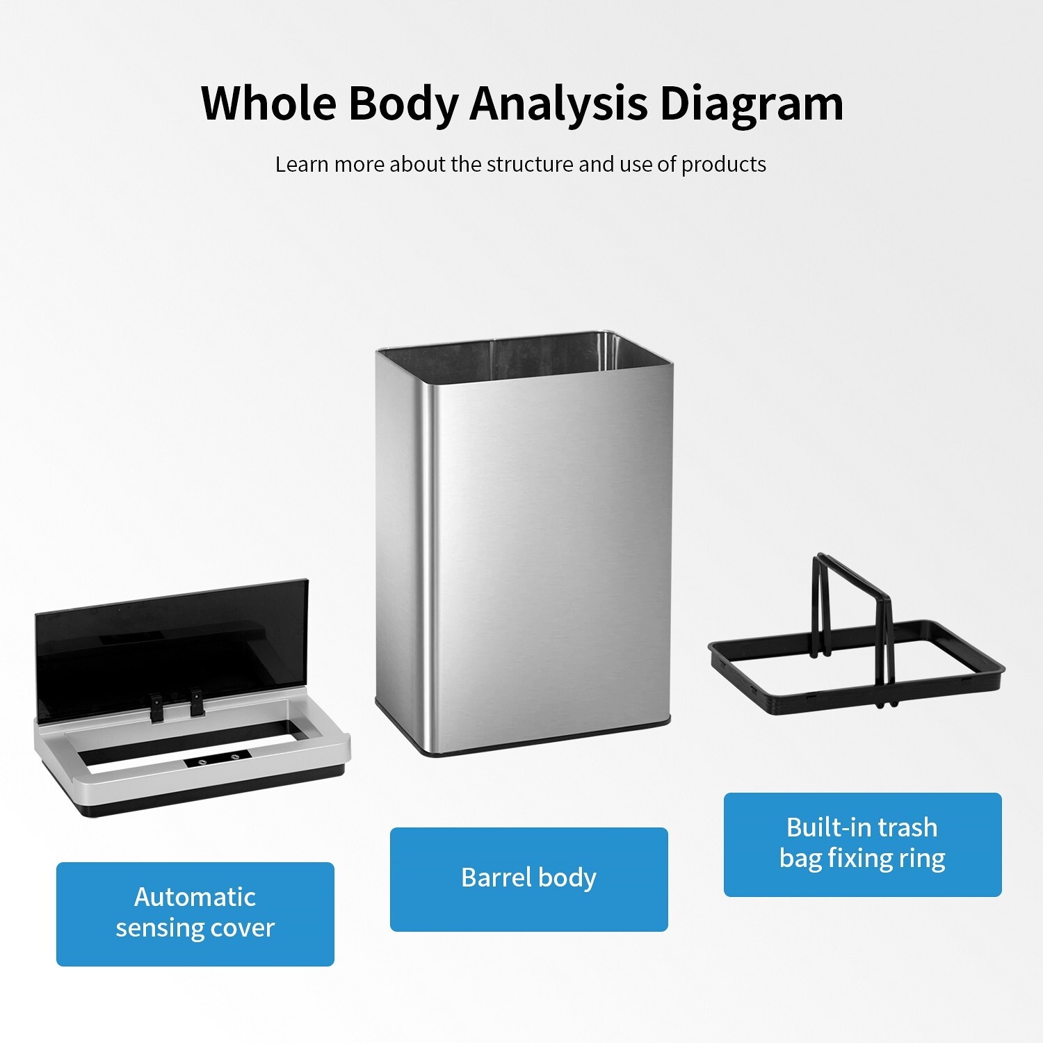 13 Gallon 50 Liter Automatic Touch Free High-capacity Stainless Steel Waste Bin