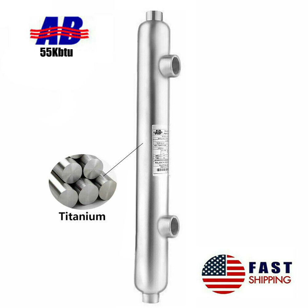 Salt Water Heat Exchanger Titanium 55kBtu Same Side 1" 3/4"FPT Mariculture
