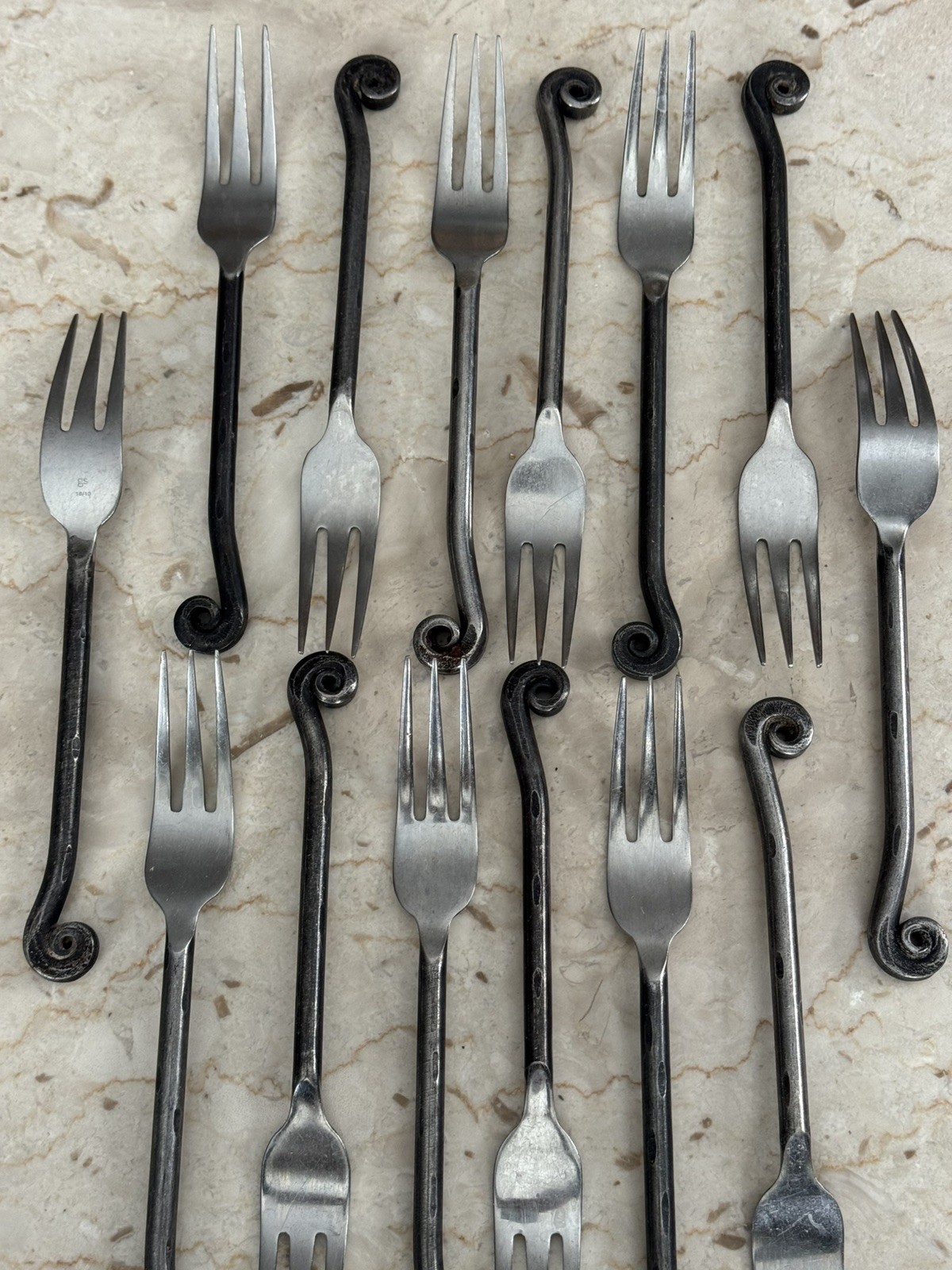 Set of 14 forks POTTERY BARN FIDDLEHEAD Black Iron Stainless Steel Flatware