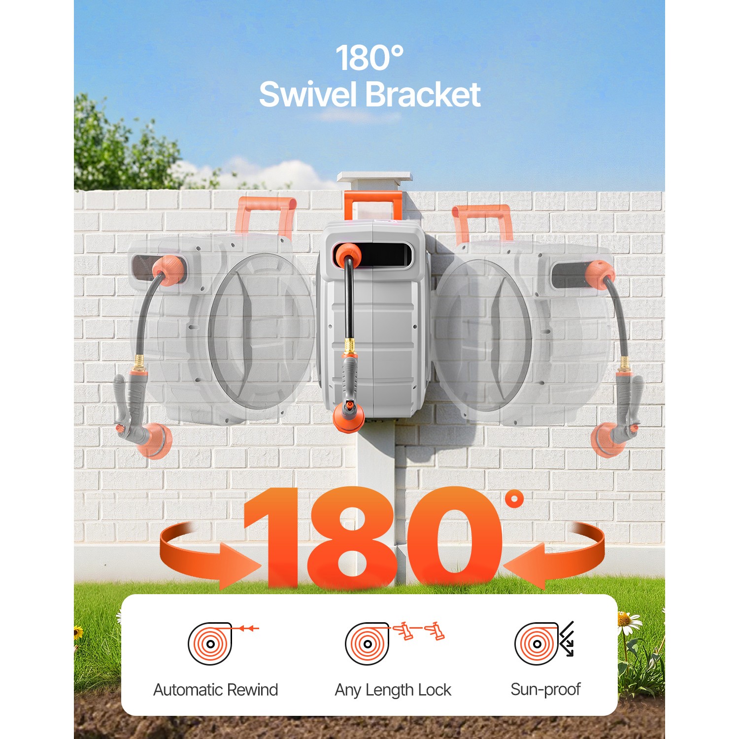 Retractable Garden Hose Reel 1/2 Inch x 145 ft Wall Mounted Garden Hose Reel