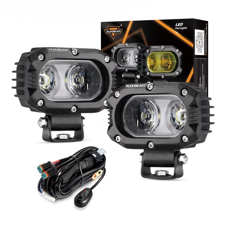 Auxbeam 4” LED Light Pods, 60W Square Offroad Driving Light Super Bright 120°
