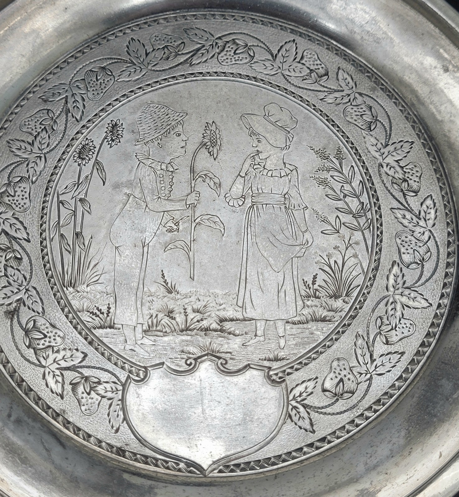 Kate Greenaway James Tufts Quad Plate Figural Girls Holding Calling Card Tray