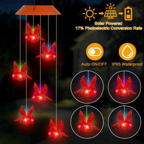 Solar Wind Chimes Lights LED Birds Color Changing Hanging Lamp Garden Home Ball