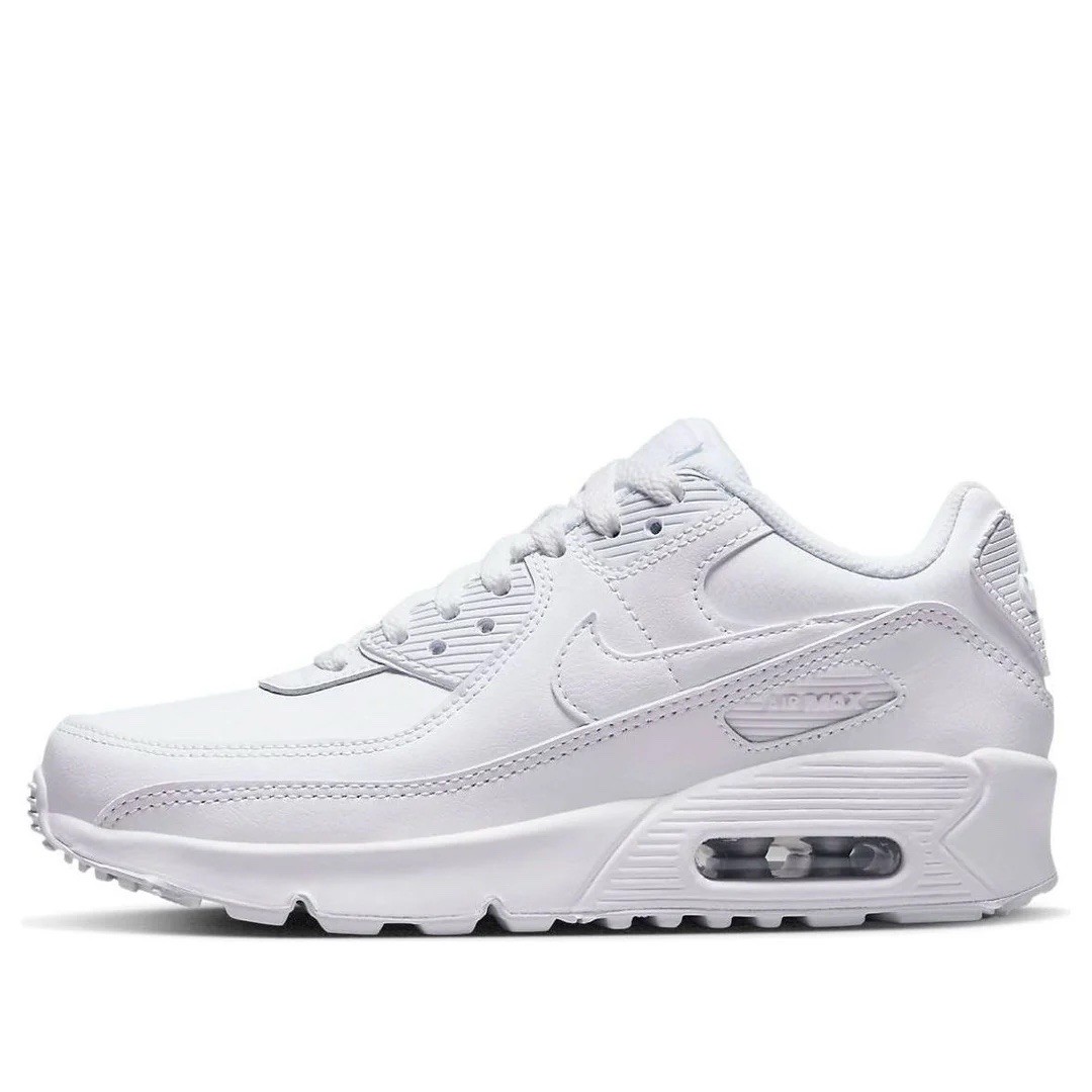 Nike Air Max 90 LTR Triple White Lace Up Athletic Sneakers CD6864-100 GS Sizes