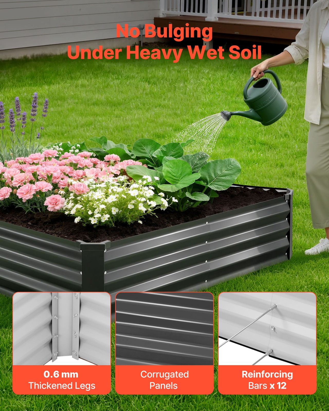 VEVOR 2 Pack Galvanized Raised Garden Beds 8x4x1 ft Rectangular Planter Box Gray