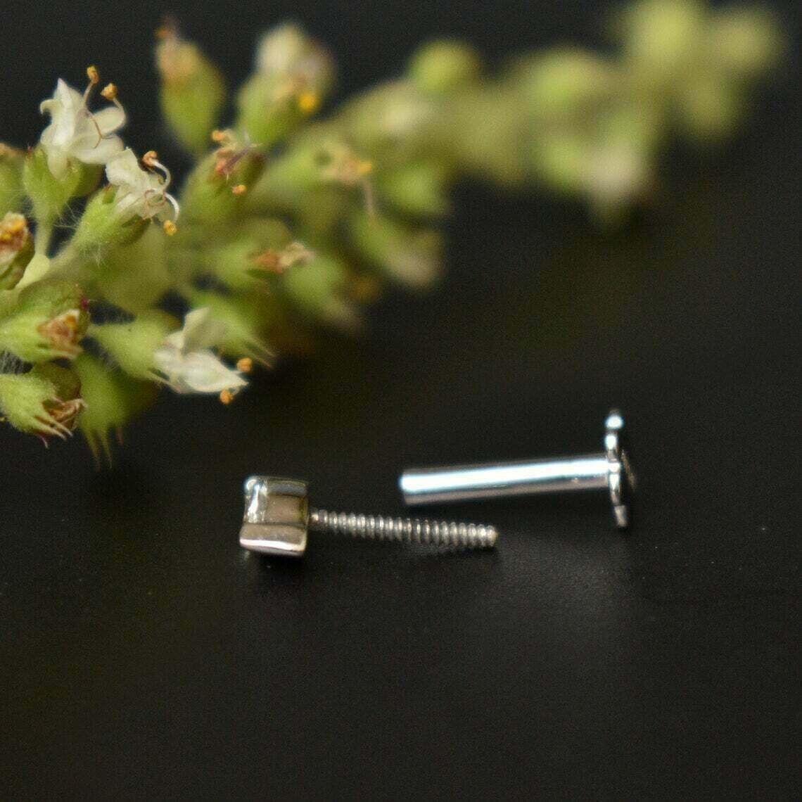 2.5MM GH SI Marquise Natural Diamond Piercing Screw Back Nose Pin 14K White Gold