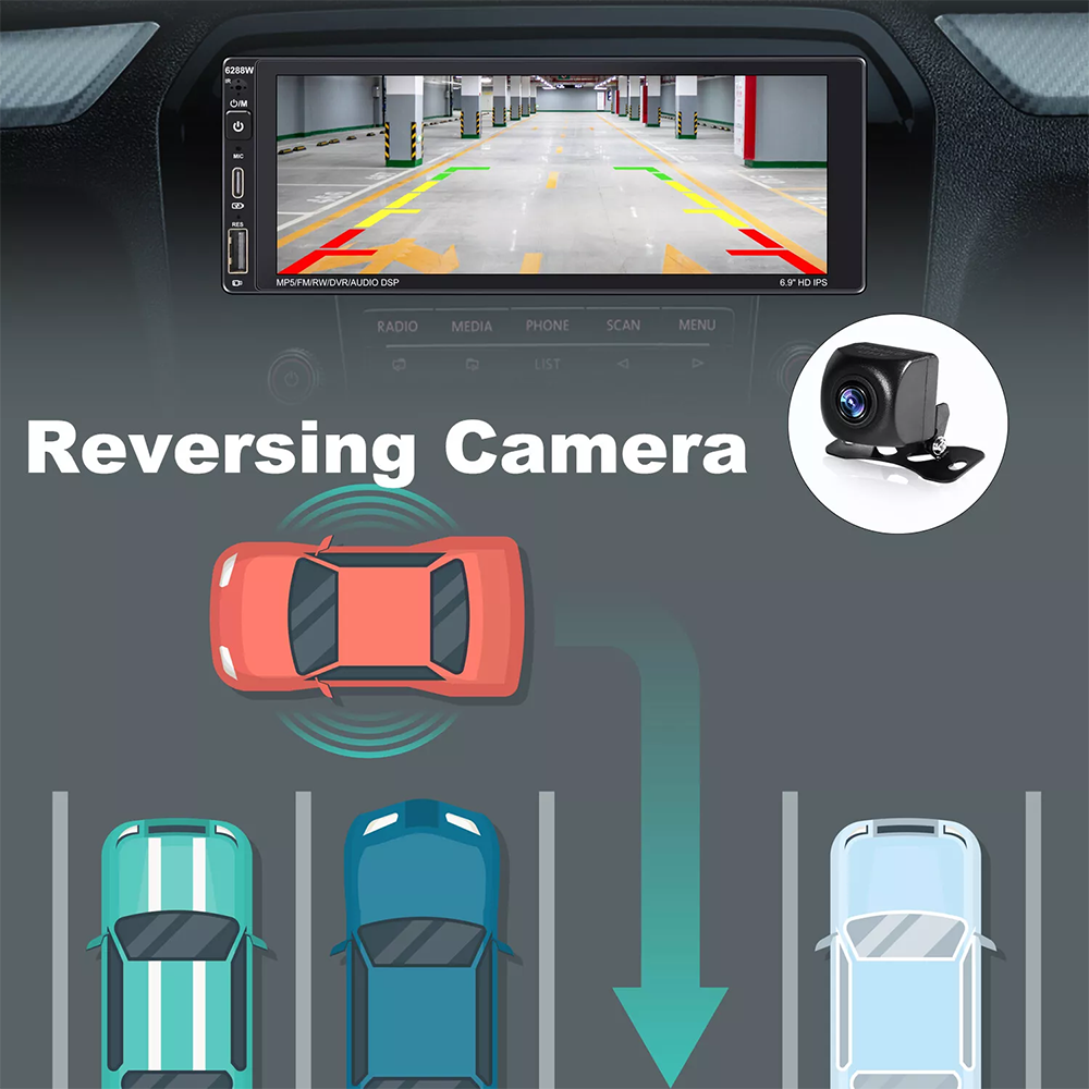 Single Din Car Stereo Wireless Apple Carplay 6.9 Touchscreen Bluetooth Radio Usb