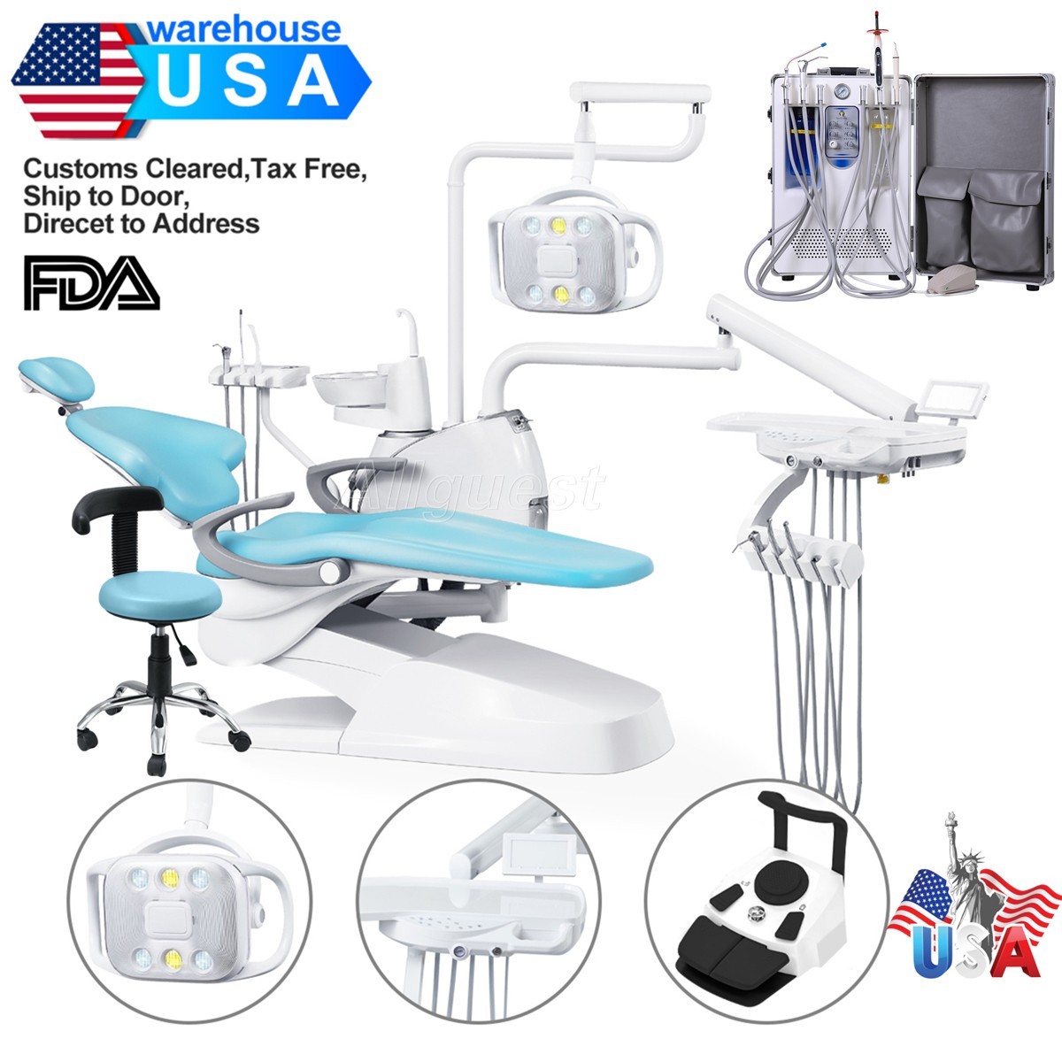 Unidad de Silla Dental Sillon Motor DC Cuero Duro PU/Unidad Dental Portátil 4H