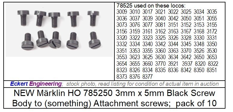 EE 785250 NEW Marklin Attachment Screw VERY commonly used on Locos pack of 10