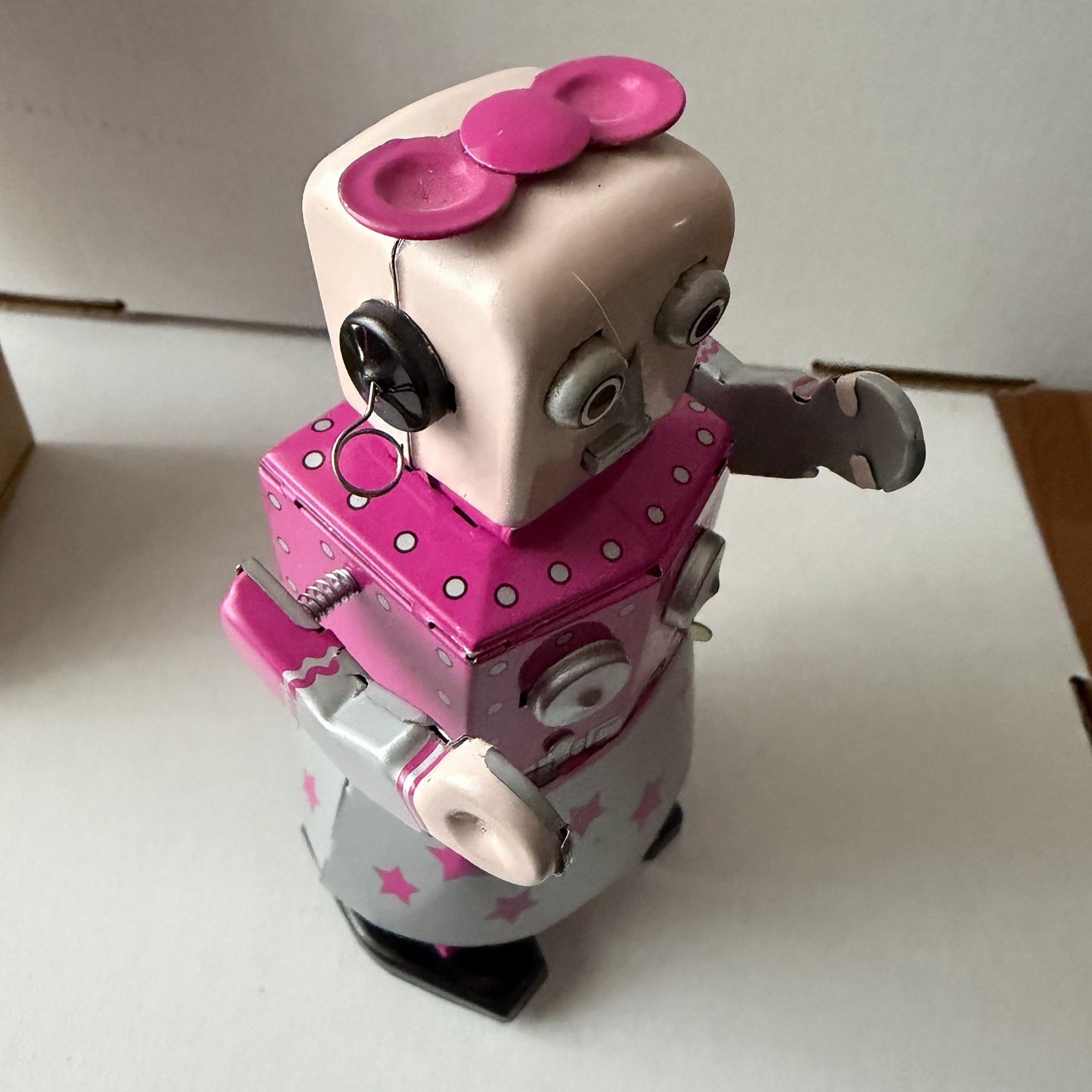 Vintage Venus Robot Pink Windup Tin Toy with Original Box and Key