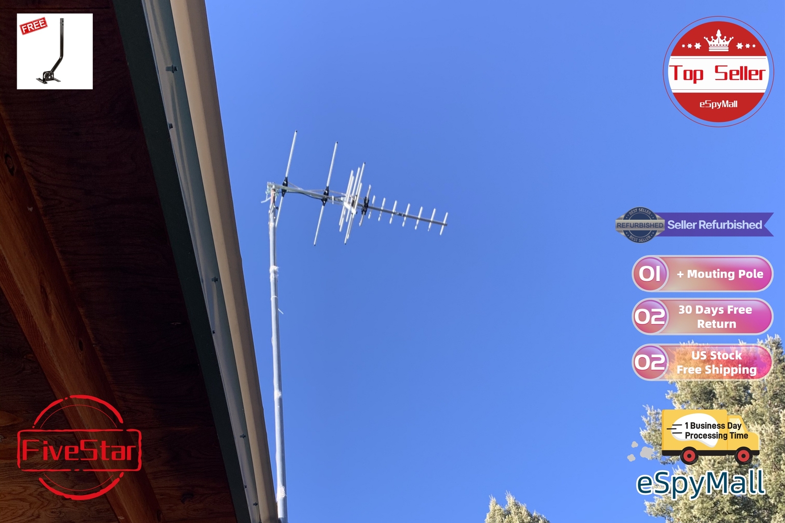 300 Mile Yagi Outdoor Digital TV Antenna for UHF VHF FM Crystal Clear Signal