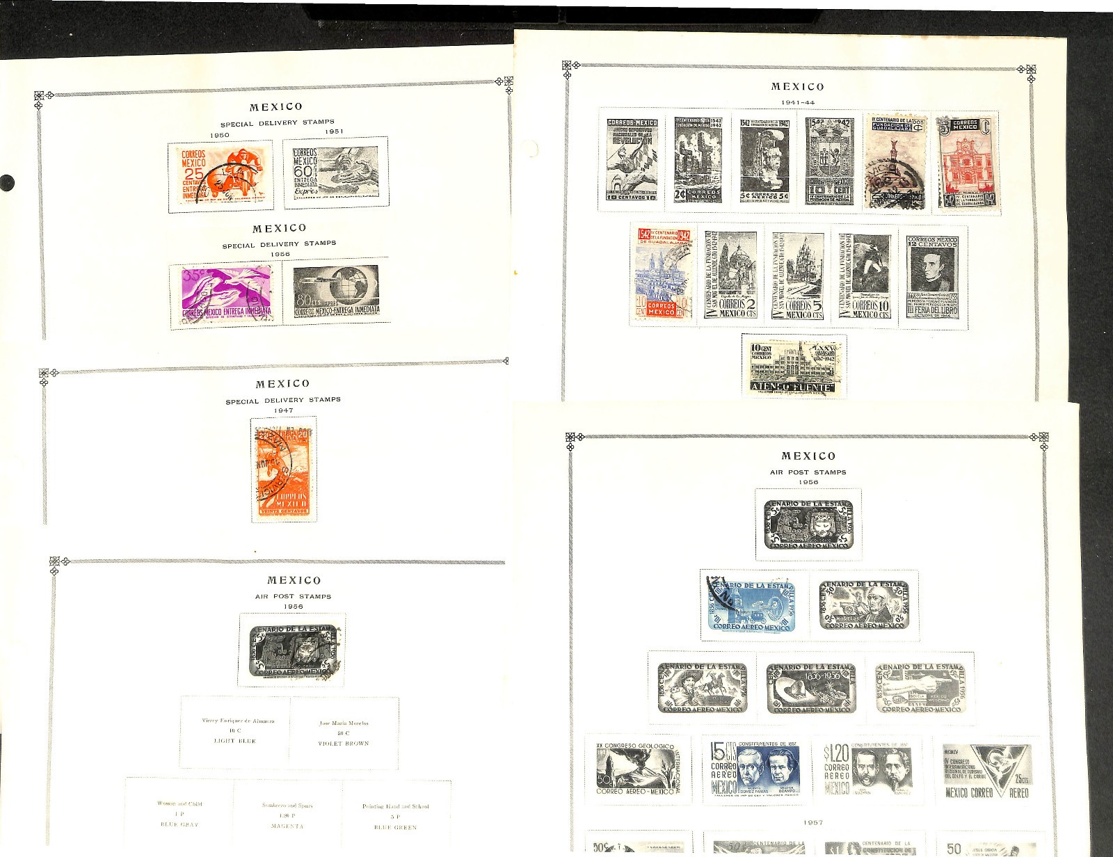Mexico Stamp Collection on 25 Scott International Pages, 1856-1958 (BD)