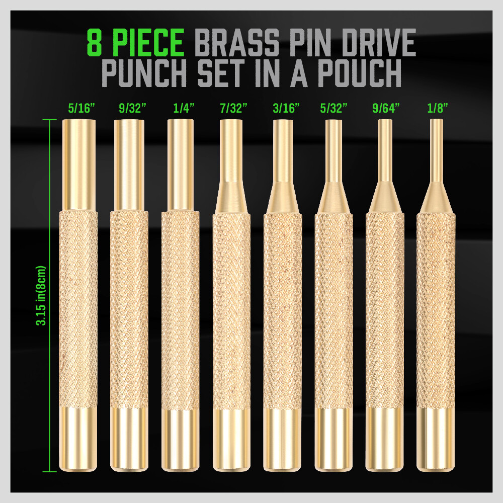 8 Pieces Brass Drive Pin Punches Set Gunsmith Drift Pin Jeweler Roll Up Case