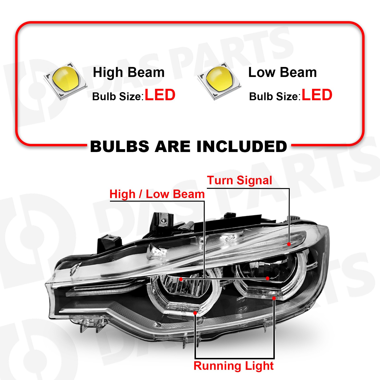 For 2012-15 BMW F30 320i 328i 335i DRL Headlight Full LED LCI Style fit Halogen
