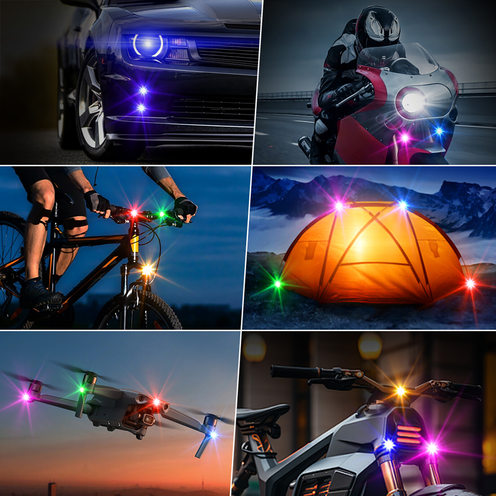 12PCS Wireless LED Strobe Lights 8 Colors USB Rechargeable Anti-Collision Lamps