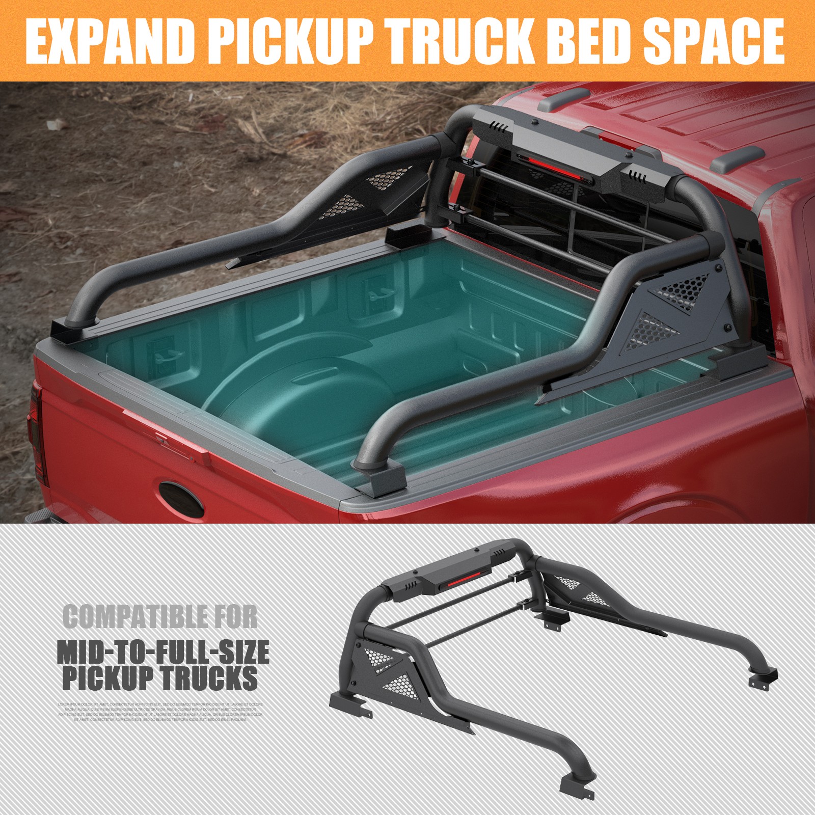 Adjustable Truck Roll Sport Bar Rack Bed Bar Black For Toyota Tacoma 2005-2025