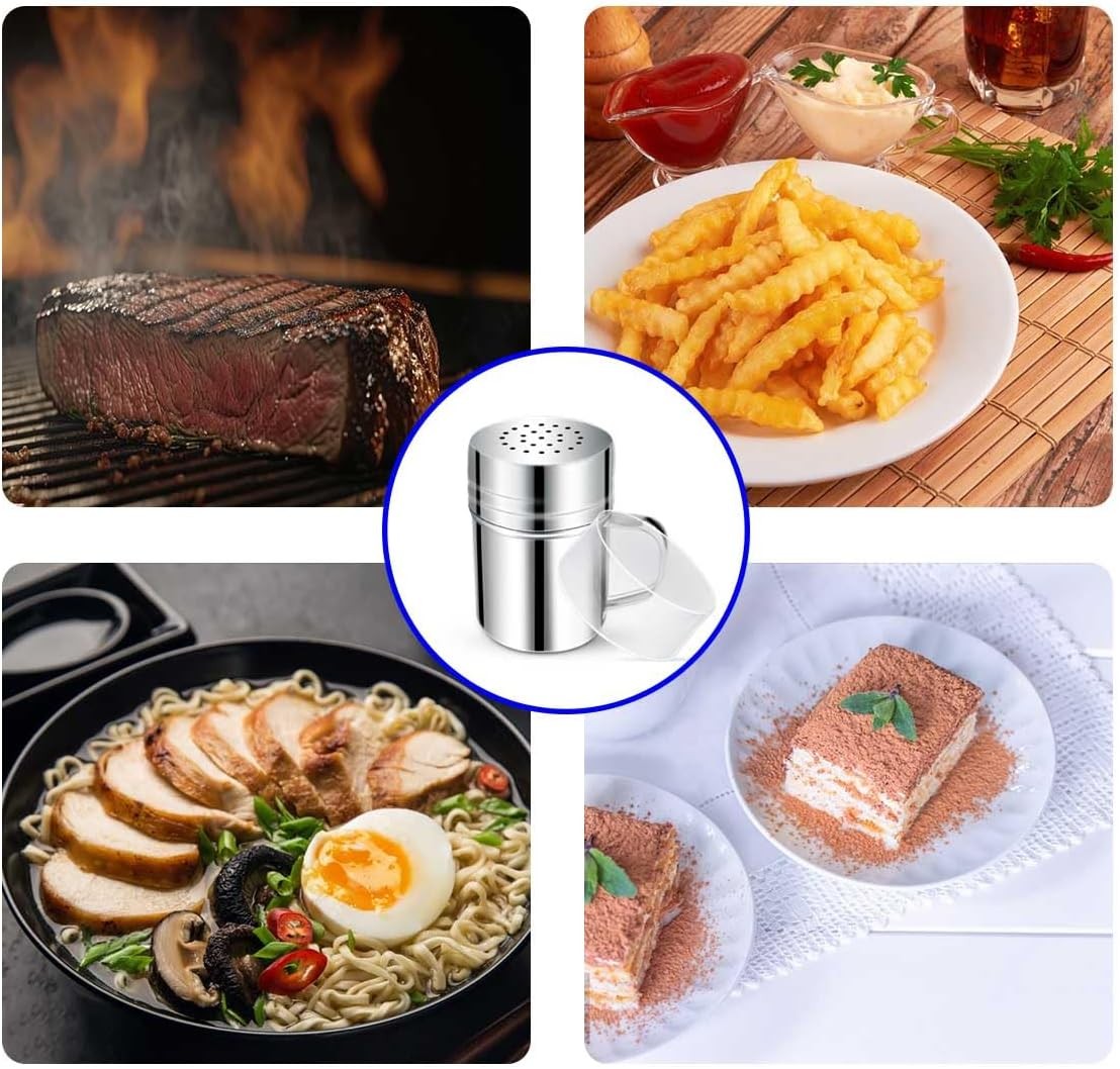 Stainless Steel Dredge Shaker Spice Shakers with Handle Powdered Sugar Shaker Pe