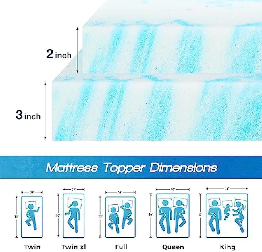 2" 3" Mattress Topper Twin King Full Queen Comfortable Memory Foam Bed Topper