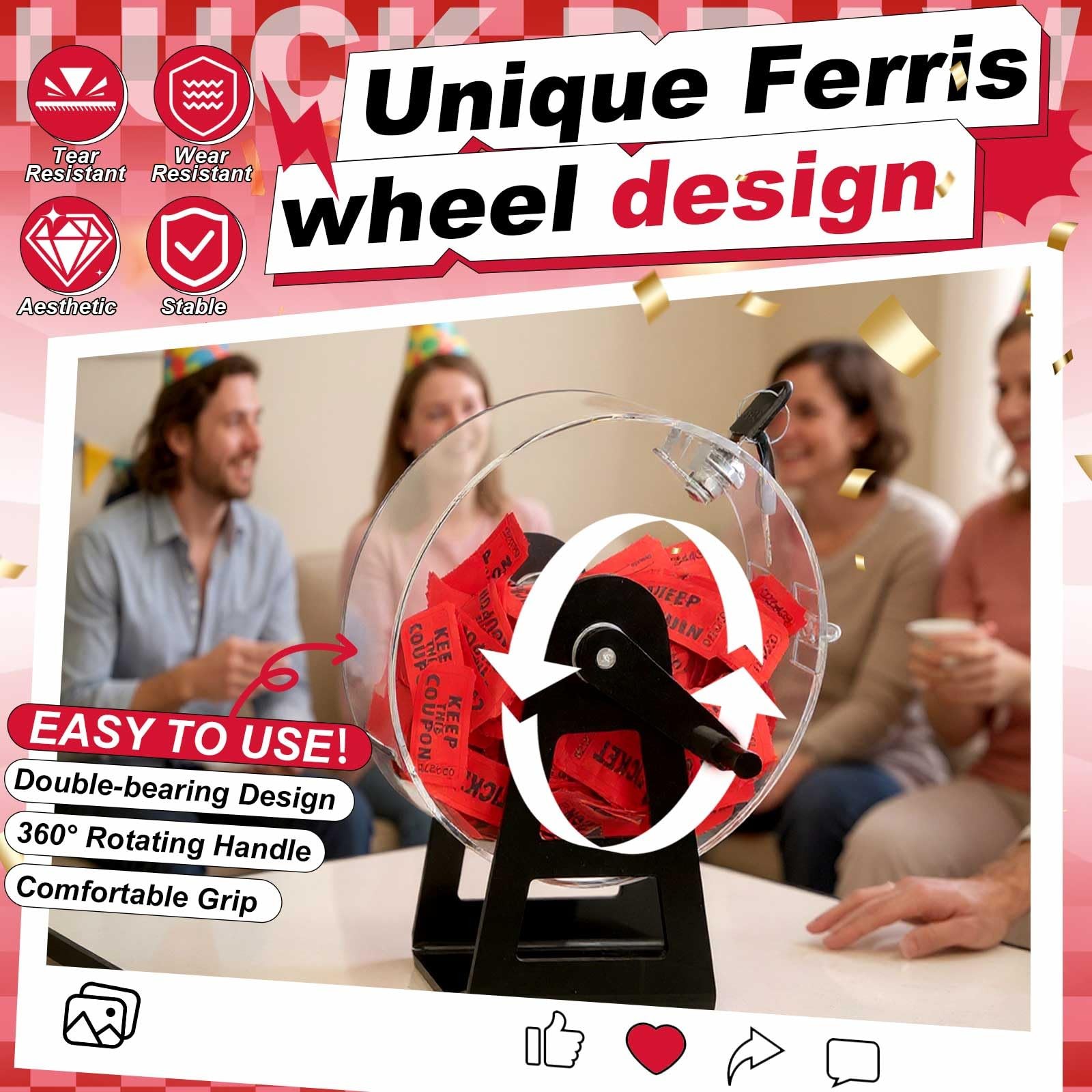 Acrylic Raffle Drum, 9.1 x 4 x 7 Inches Clear Raffle Tickets Spinner Cage wit...