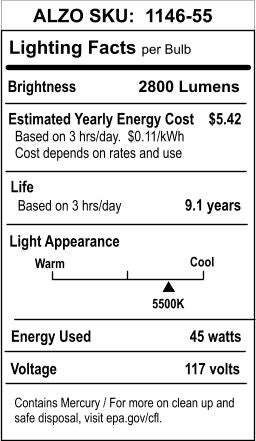 ALZO 45W CFL Photo Light Bulb 5500K, 2800 Lumens, 120V