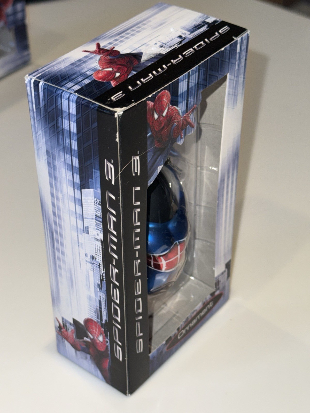 2007 Marvel Spiderman 3 Movie Glass Ornament Hanging Upside Down NOS NEW Boxed