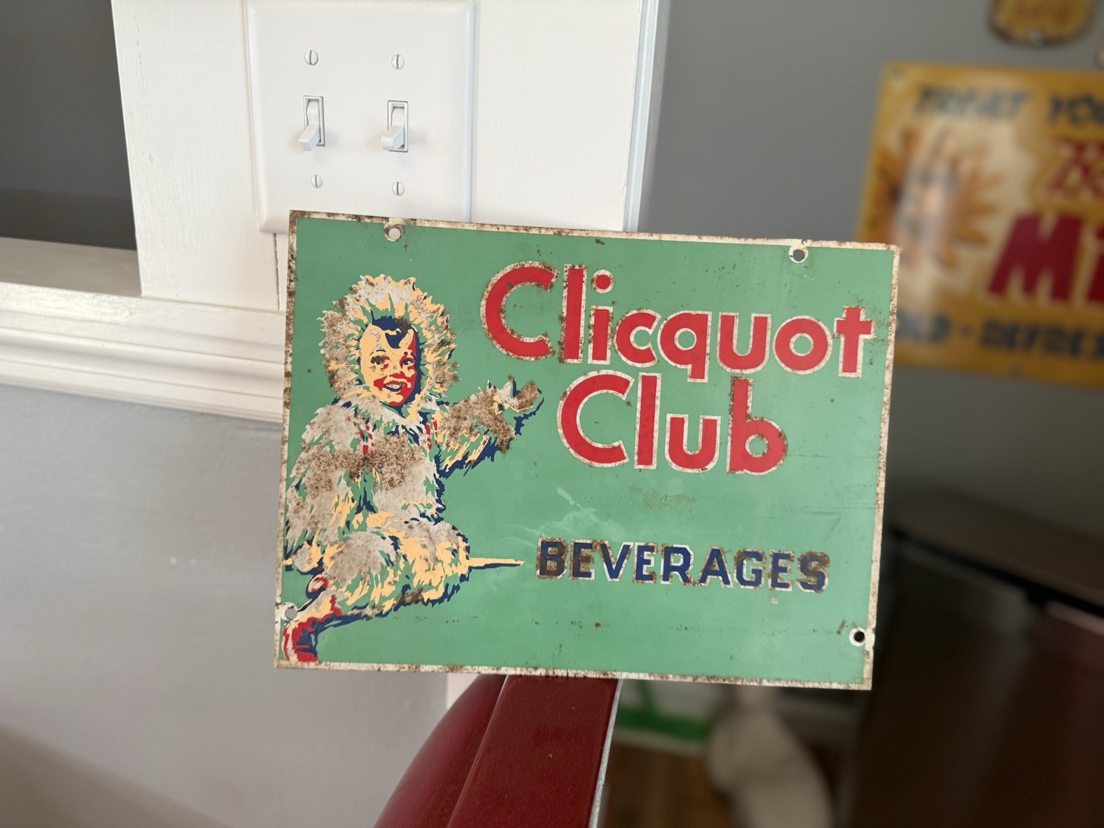 Rare Clicquot Club Soda Bottle Rack Doubled Sided Adverting Sign