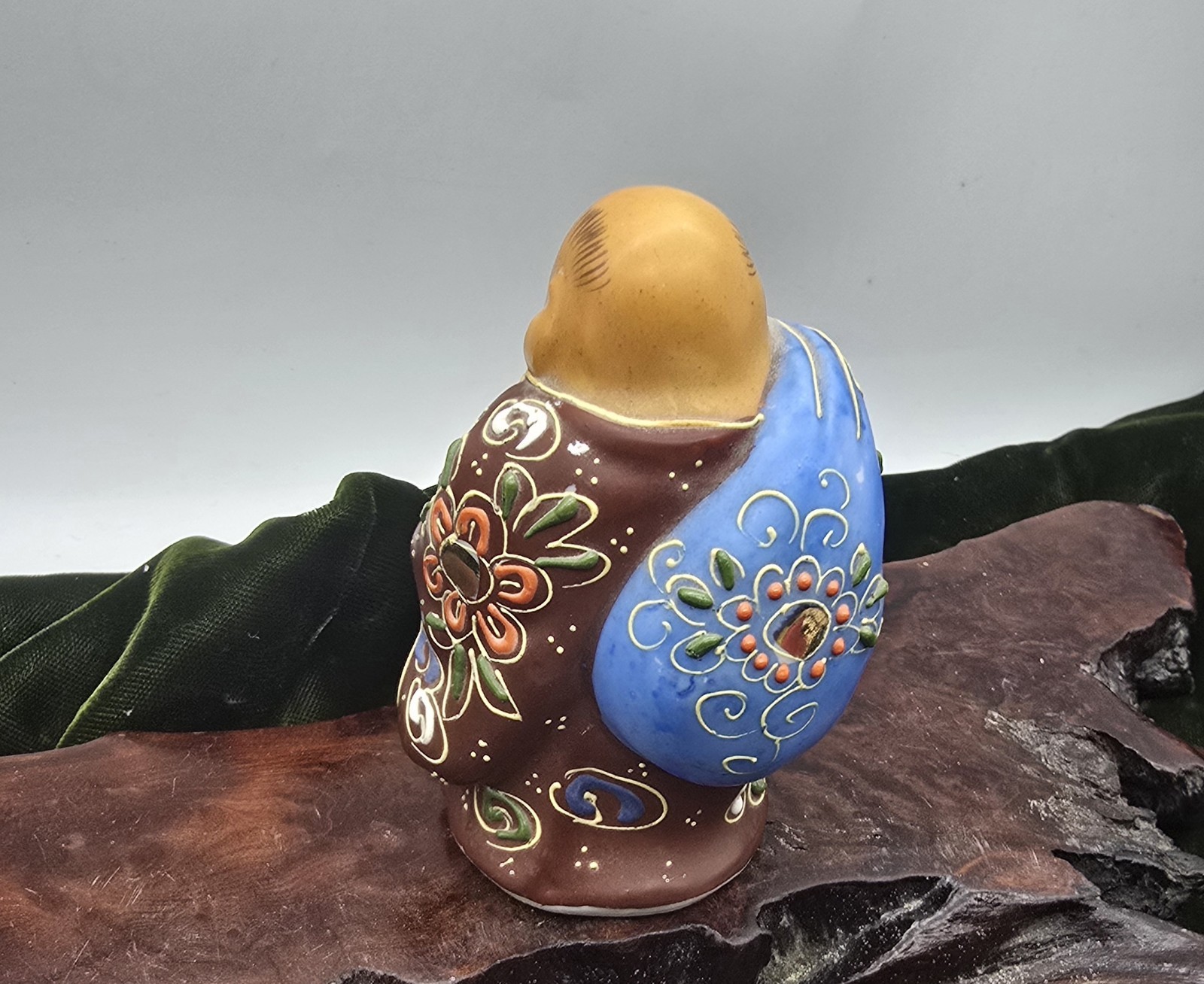 Vintage Kutani Moriage Japanese Hotei Laughing Buddah 3.5x2 Asian Figurine