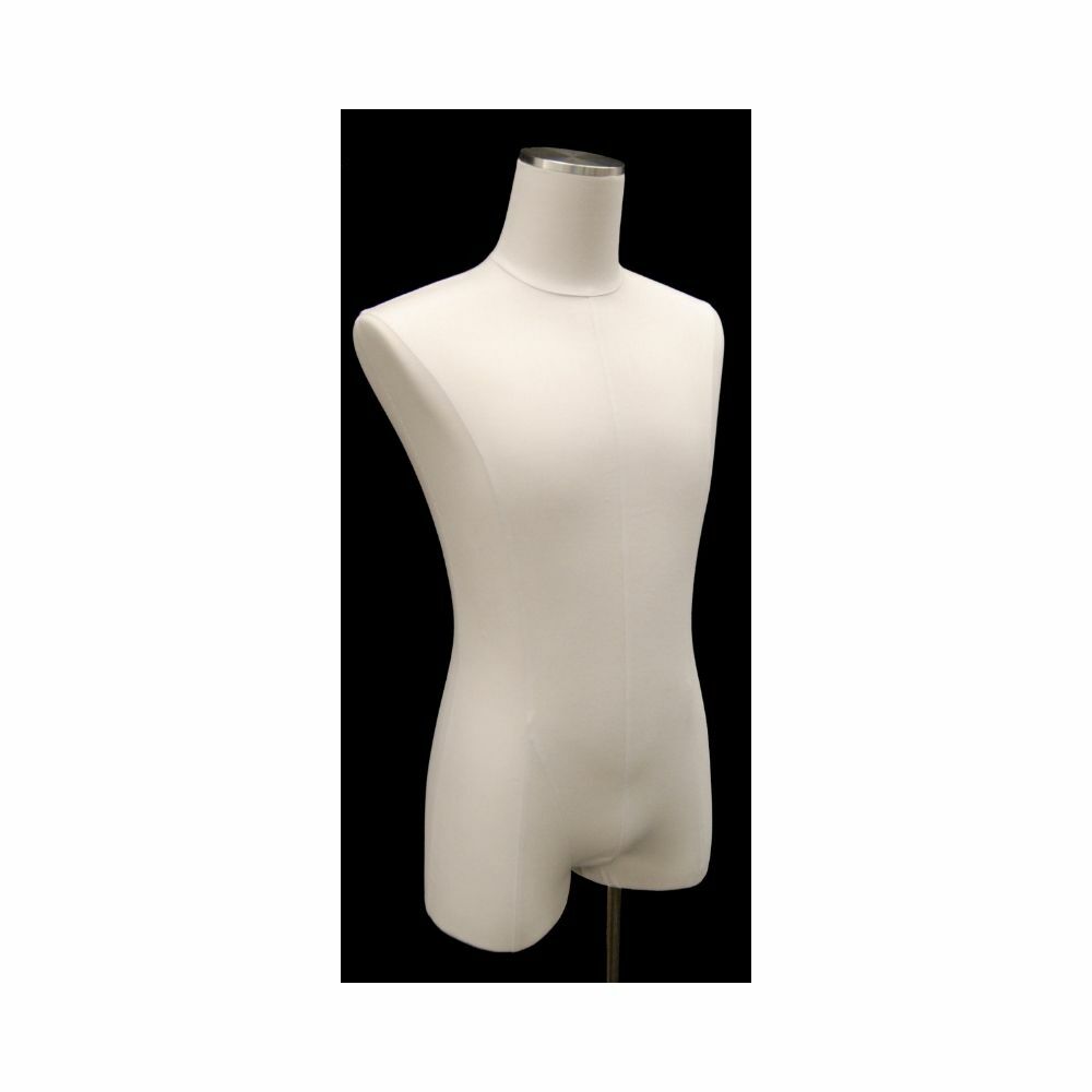 White Linen Adult Male Dress Form Mannequin Body Torso with Square Metal Base