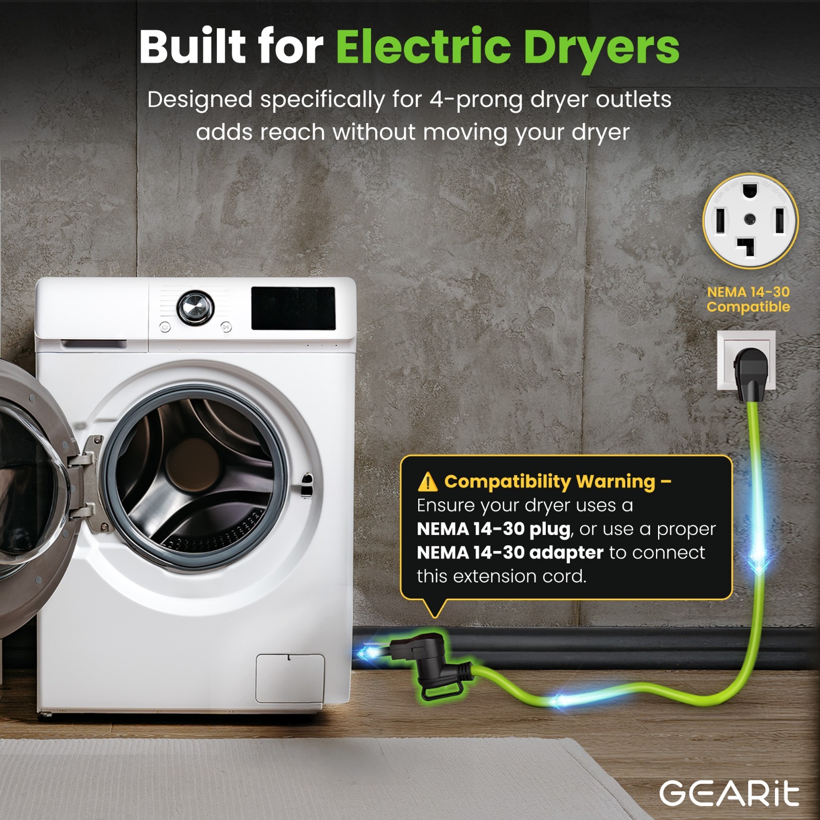 25 ft Dryer Extension Cord 4-Prong NEMA 14-30P to 14-30R Dryer Cord 30A