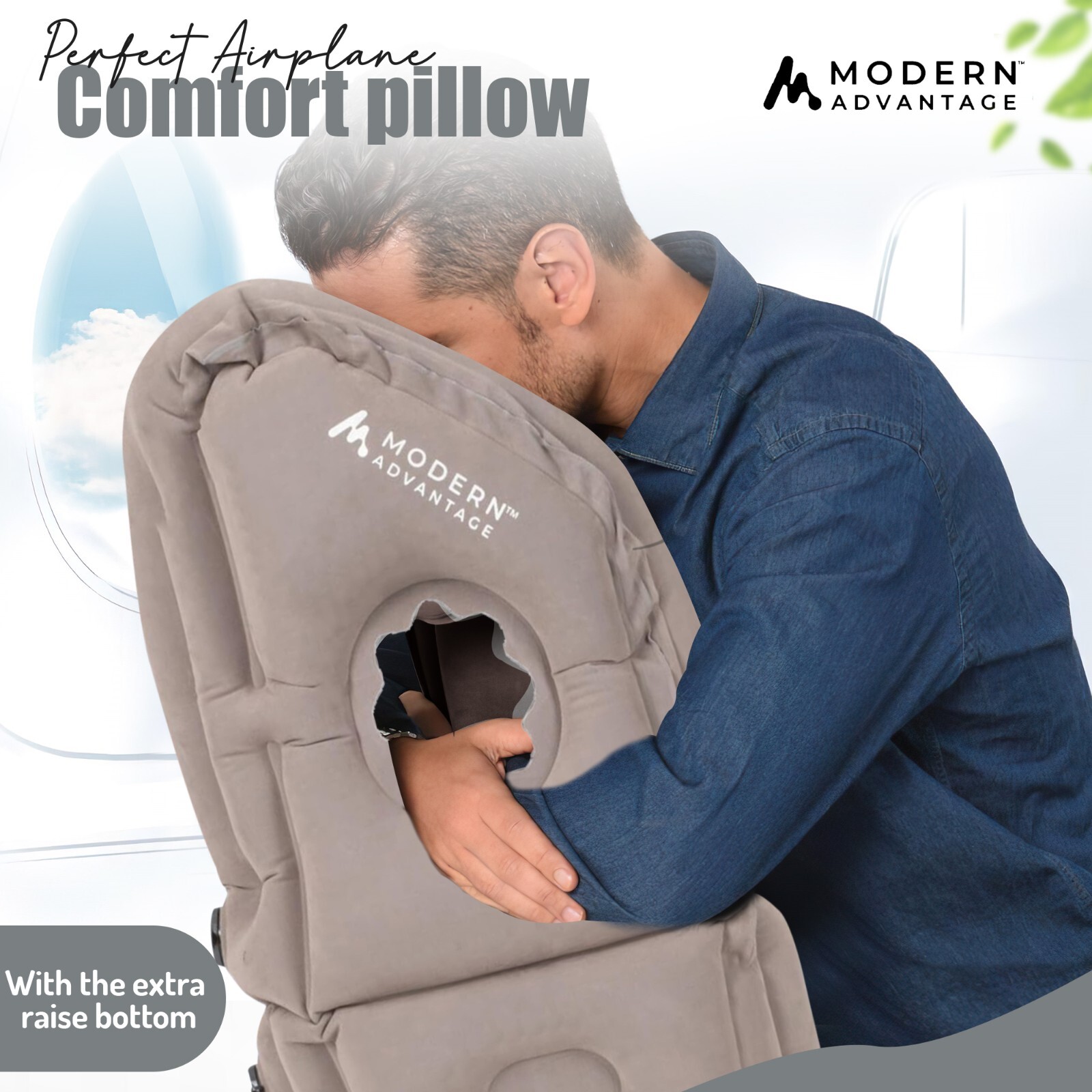 Inflatable Travel Pillow with Extra Bottom Pack of 2 (Grey) FREE SHIPPING