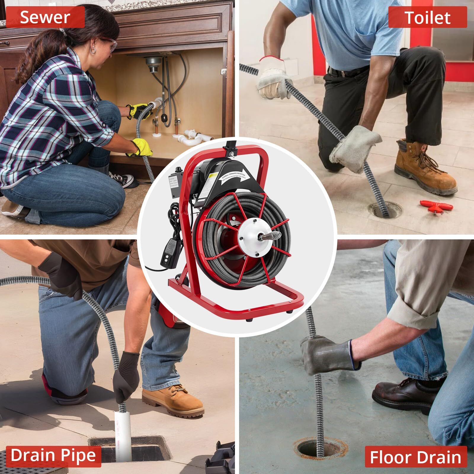 75Ft x1/2In Drain Cleaner Electric Sewer Snake Cleaning Machine Auger Auto Feed