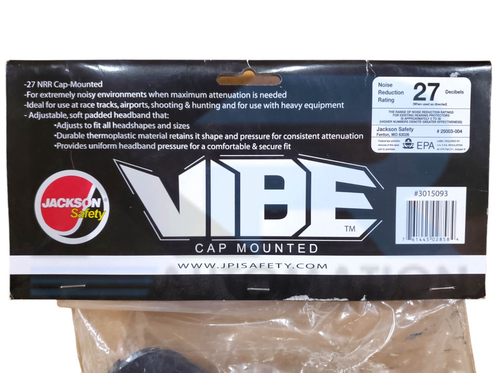 NEW SEALED Jackson Safety 3015093 Vibe Cap Mounted Passive Earmuffs NRR 27 20778