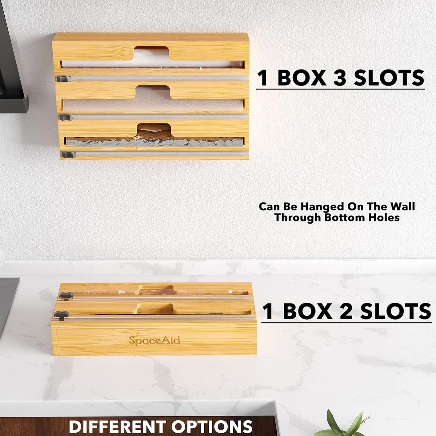SpaceAid WrapNeat3-in-1Cling Film Organizer with Cutter and Labels(NaturalColor)