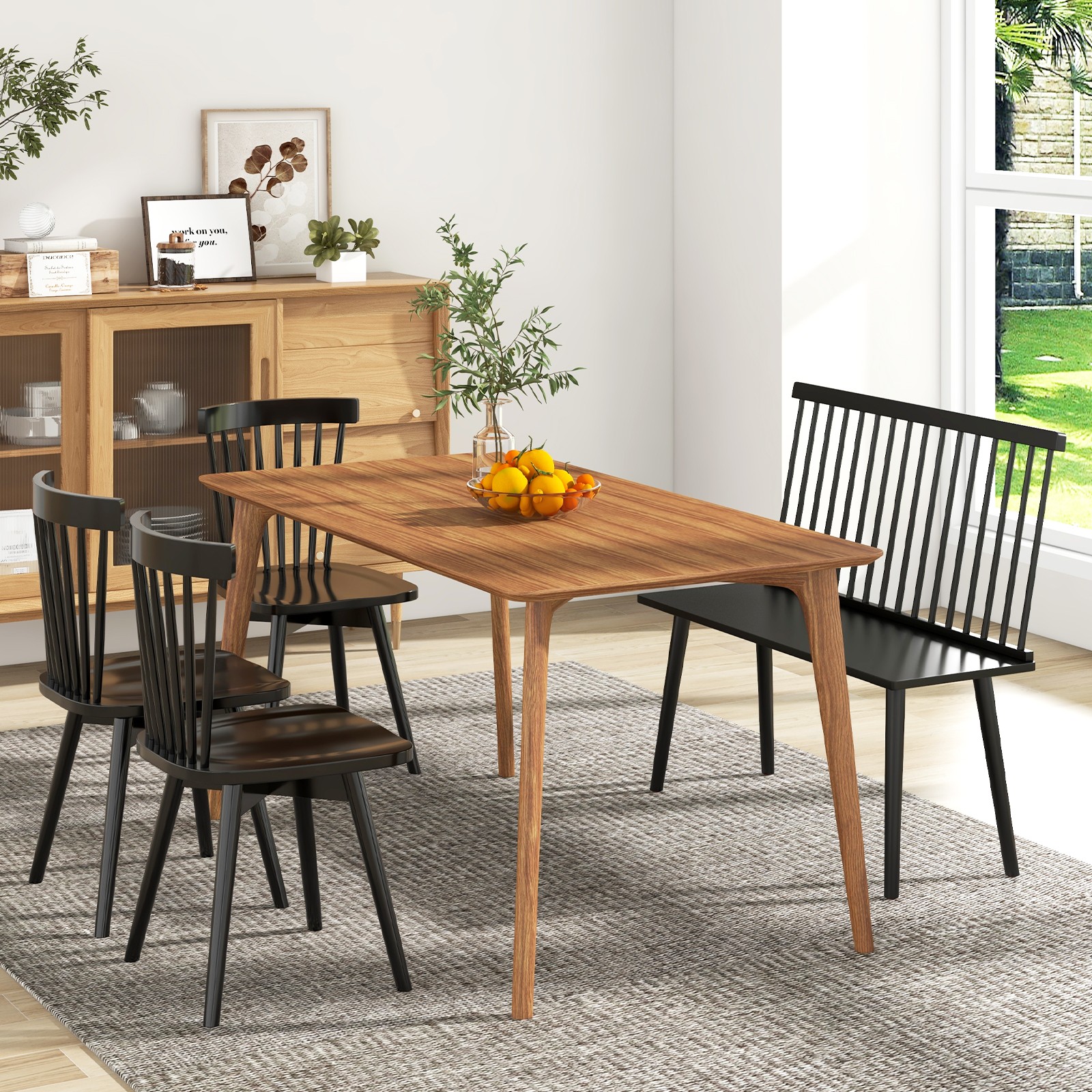 Entryway Bench for 2 Windsor Rubber Wood Dining Bench with Spindle Back Black