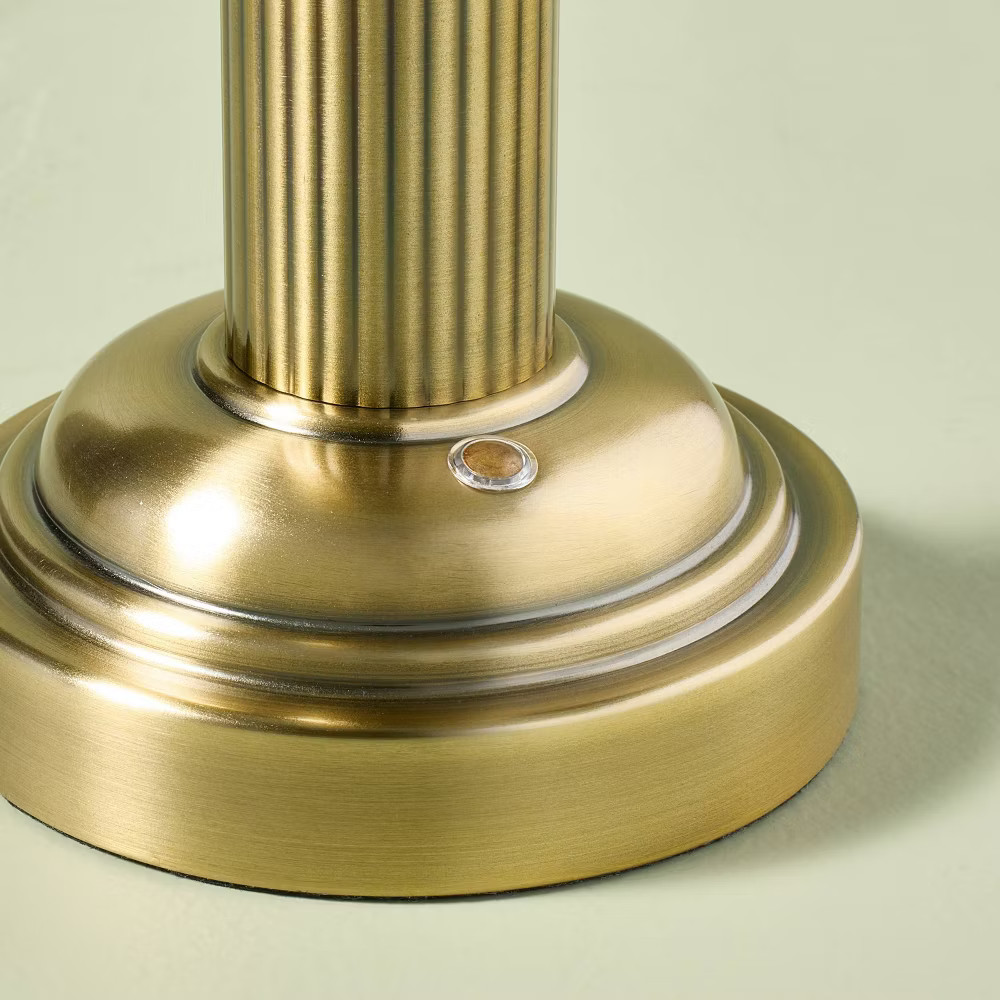 11.5" Fluted Metal Rechargeable Library Table Lamp Brass (Includes LED