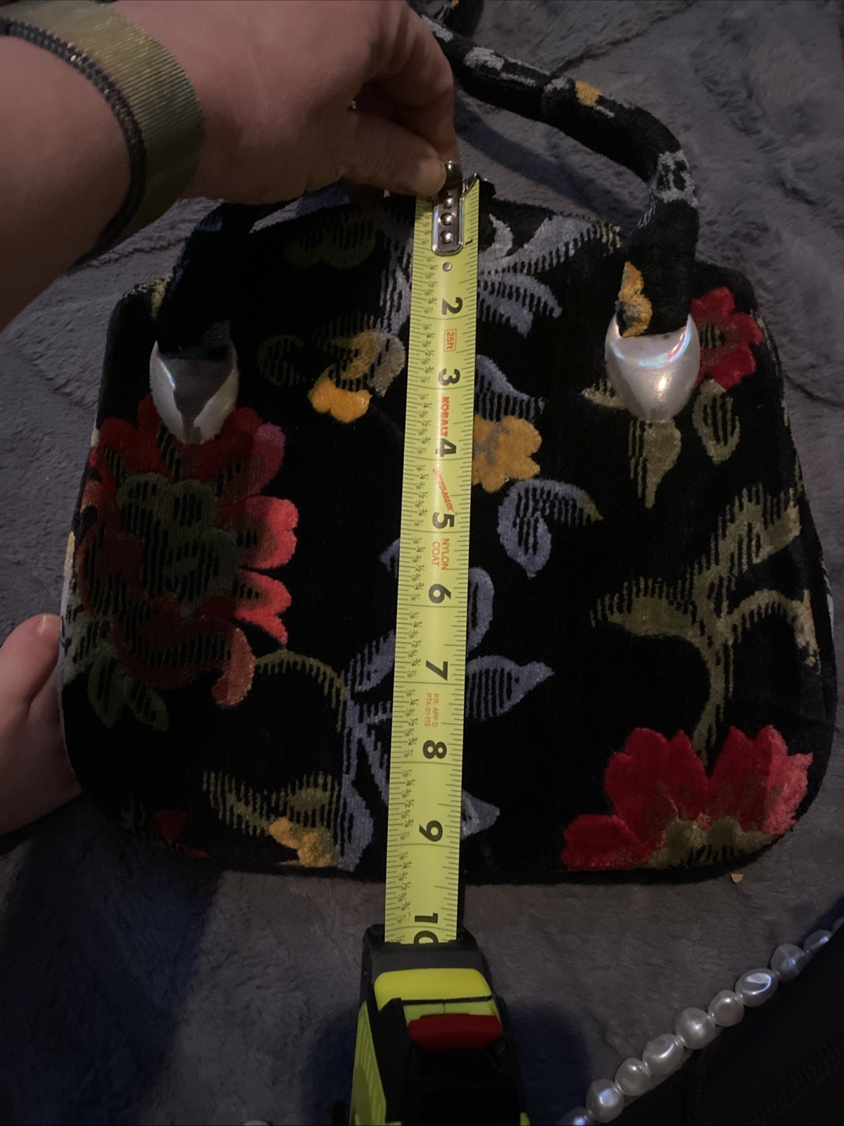 Vintage Carpet Bag Needlepoint Tapestry Satchel Floral Black