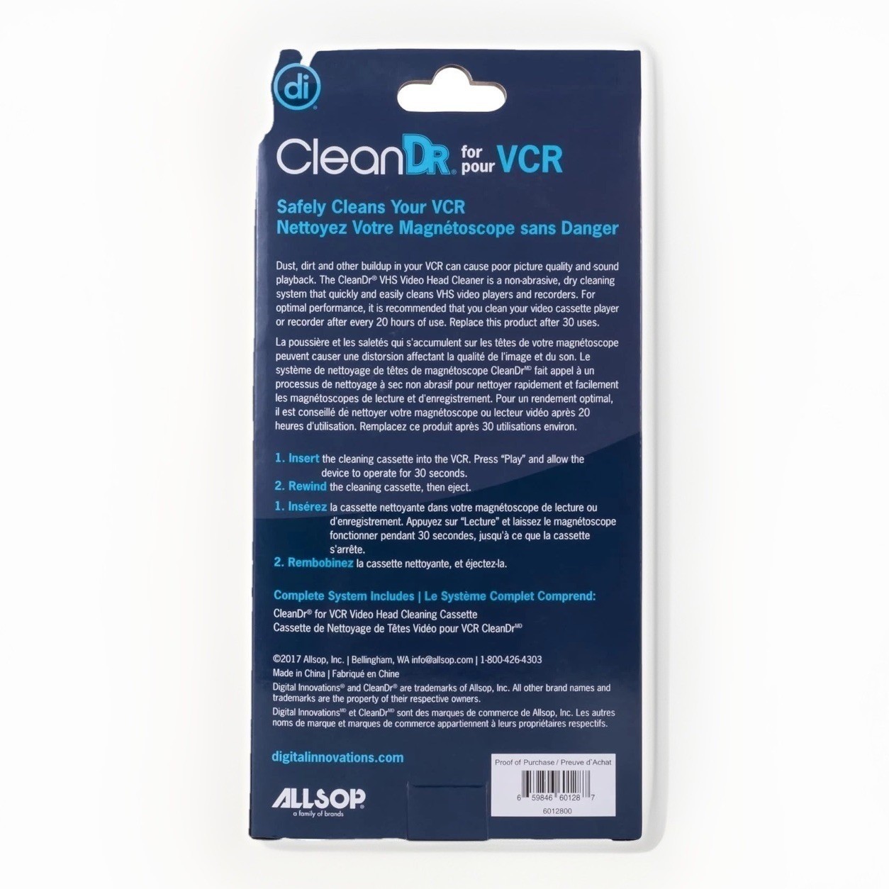 Allsop di CleanDr VHS Video Head Cleaner Non-abrasive Dry Cleaning for VCR/VHS