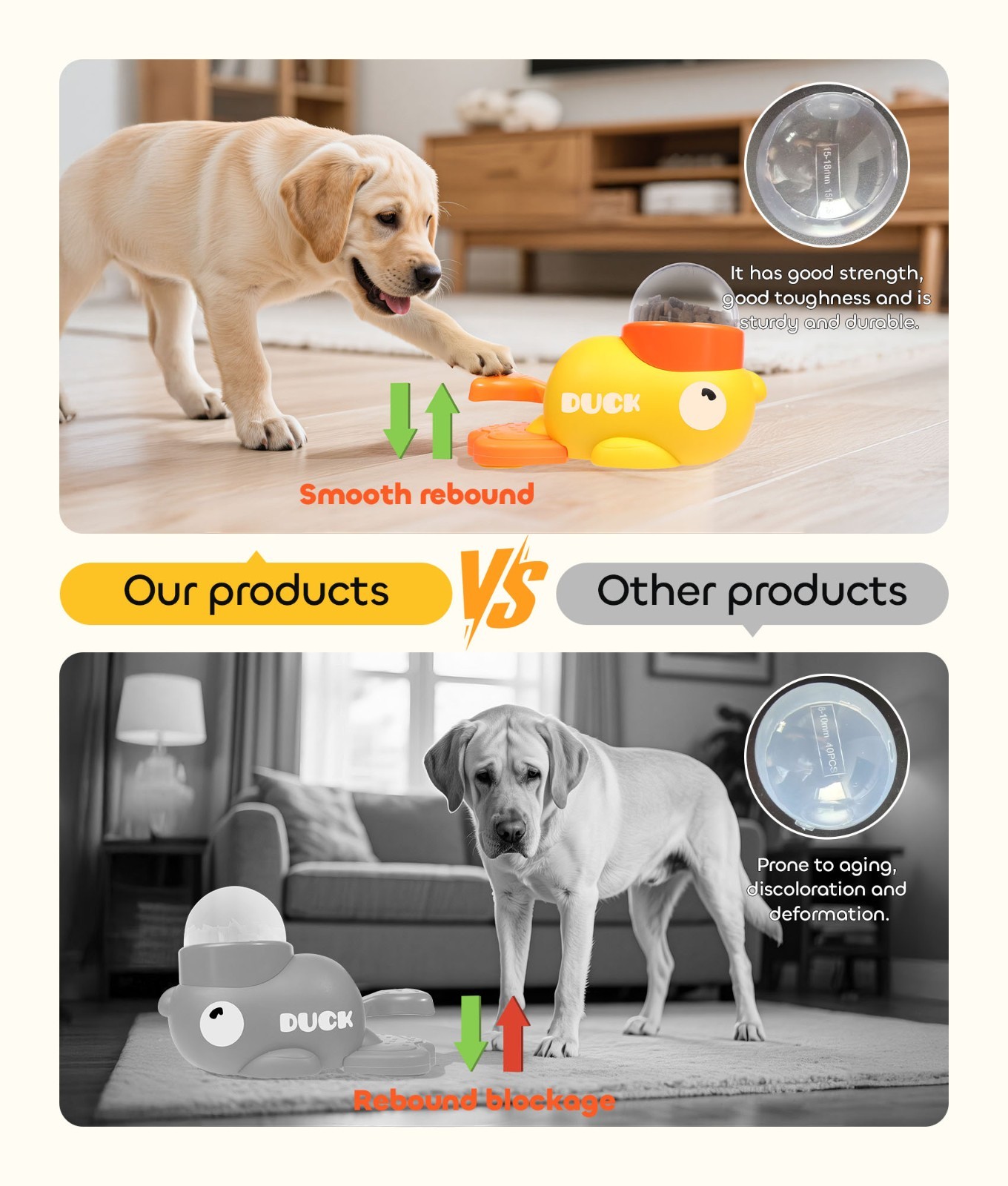 Duck Dog Food Treat Dispenser, 2-in-1 Interactive Dog Puzzle Toy Slow Feeder-USA