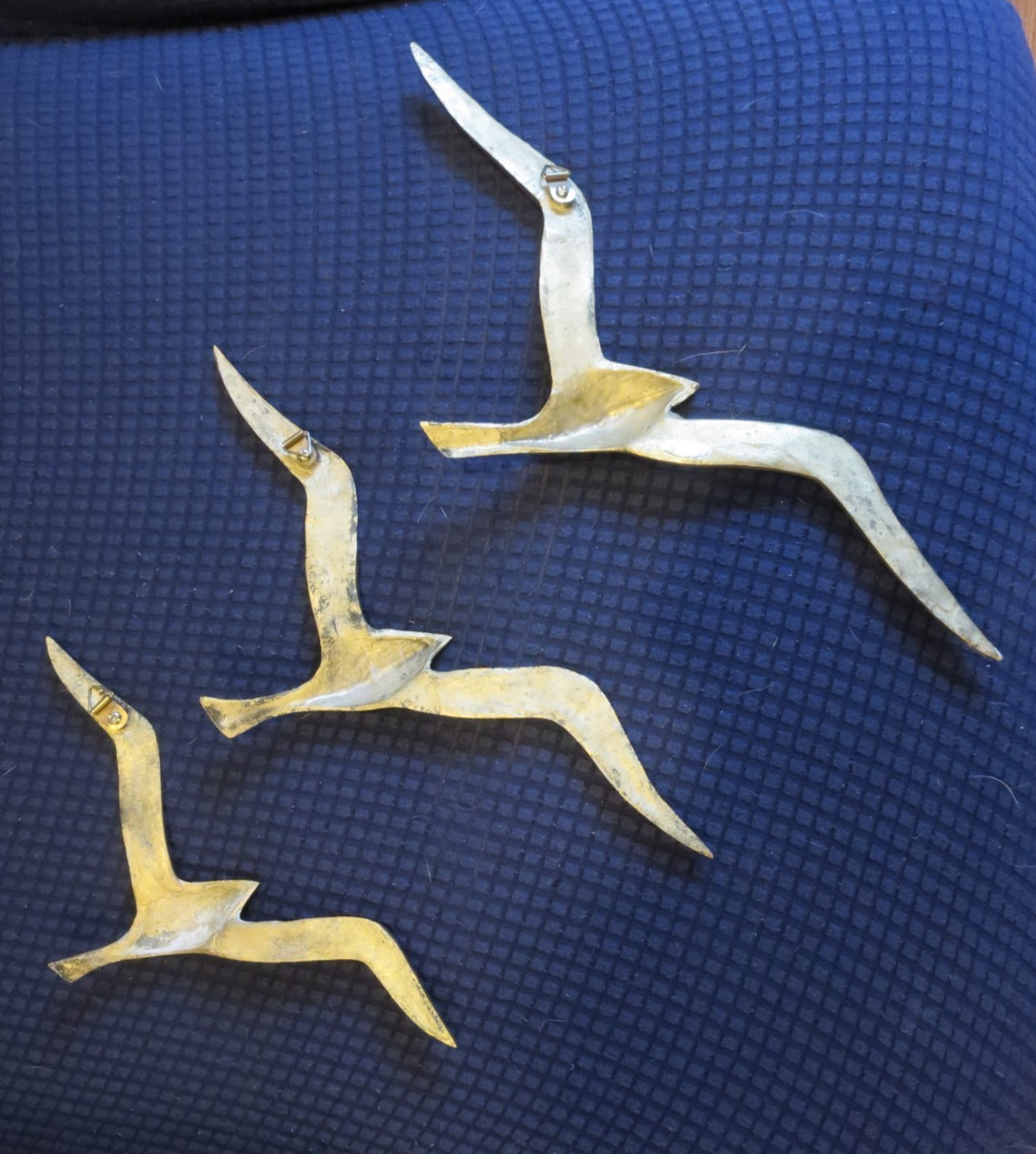 Set of 3 Vintage MCM Brass Metal Flying Seagull Wall Art /Hanging Birds Decor