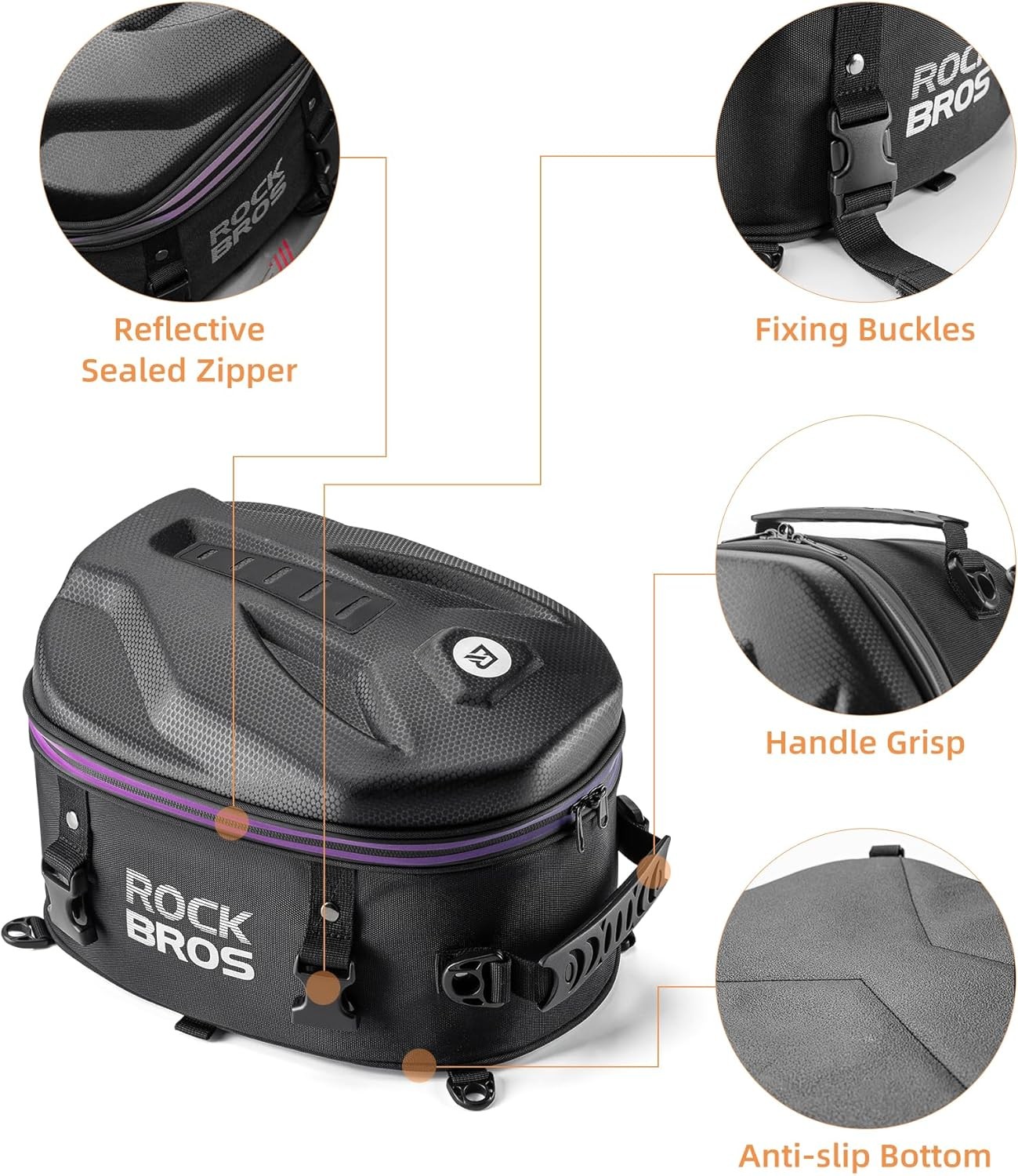 ROCKBROS Motorcycle Tail Bag,Waterproof Hard Shell Rear Seat Bag 12.5L Backpack